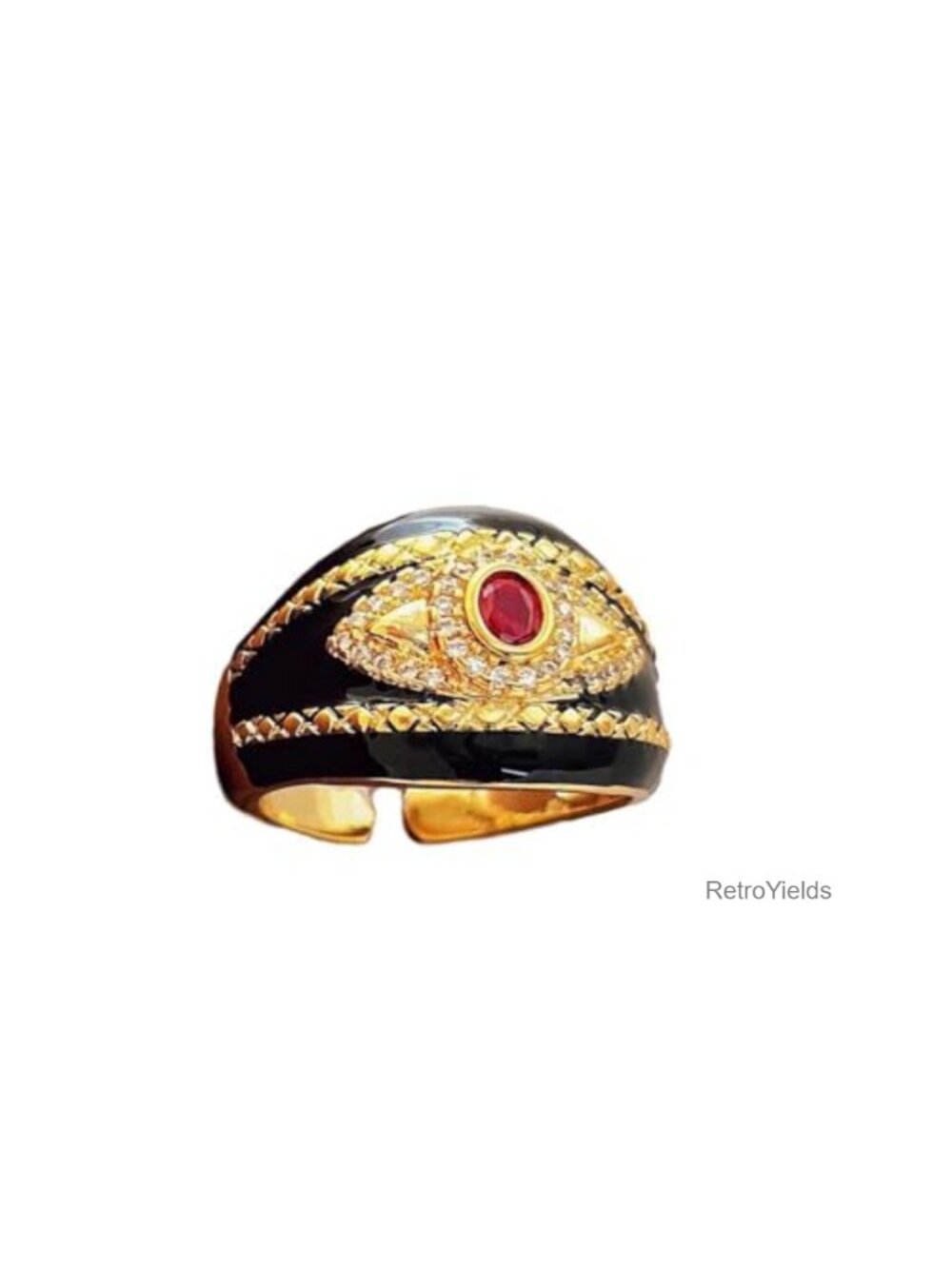Unisex Adjustable Devil's Eye Statement Ring Gold Tone Copper